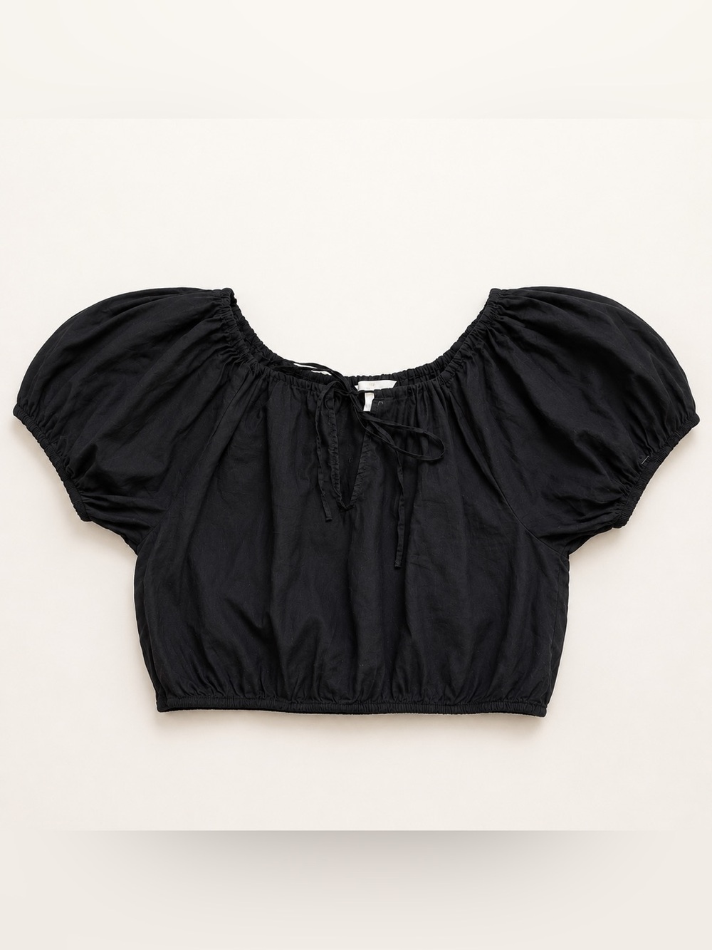 H&M Black Puff Sleeve Peasant Crop Top Size S